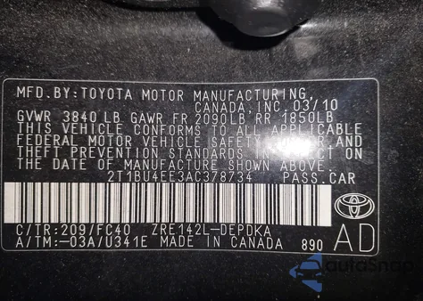 2010 Toyota Corolla Le z USA, uszkodzony, nr VIN 2T1BU4EE3AC378734